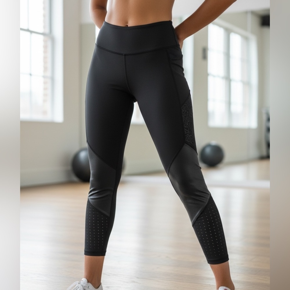 C&C California Black High Rise Leggings M Shine Panel Perforated Athleisure NWT